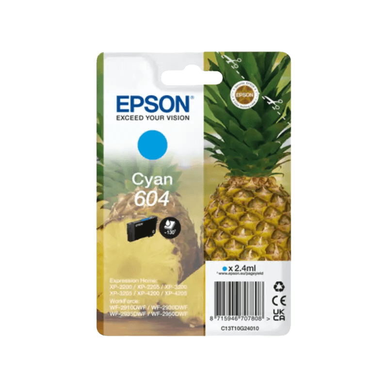 C13T10G24010 Epson 604 cyan Skrivarpatron - 2,4 ml. - Original