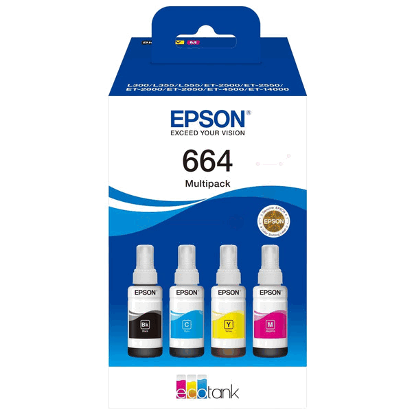 C13T664640 Epson 664 CMYK Skrivarpatron - 4 x 70 ml. - Original