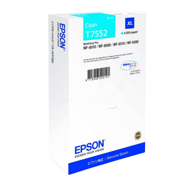 C13T755240 Epson T7552 cyan XL Skrivarpatron - 39 ml. - Original