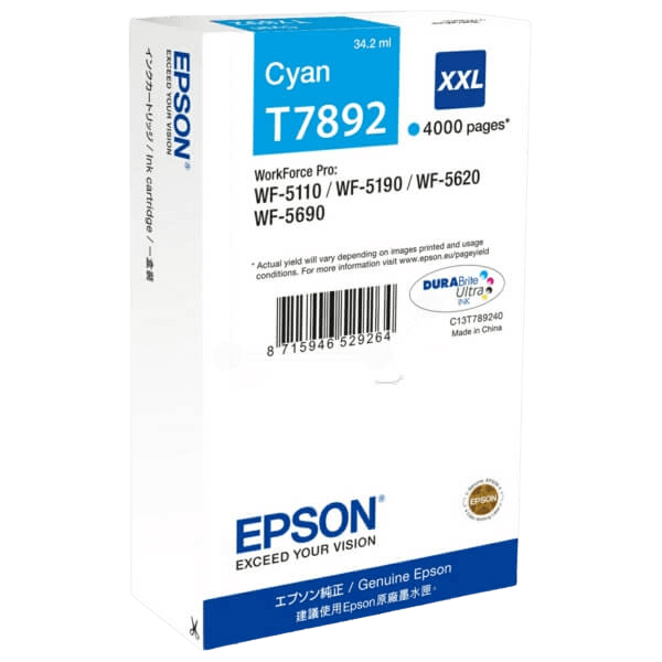 C13T789240 Epson T7892 cyan XXL Skrivarpatron - 34,2 ml. - Original