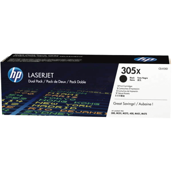 CE410XD HP 305X svart XL twin pack toner - 8000 sidor - Original