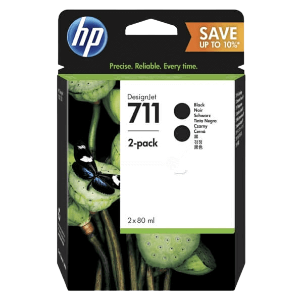 P2V31A HP 711 svart XL twin pack Skrivarpatron - 80 x 2 ml. - Original