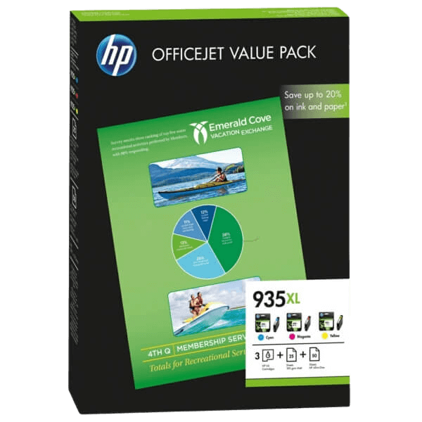 F6U78AE HP 935XL + Papper CMYK Skrivarpatron - 2475 sidor - Original